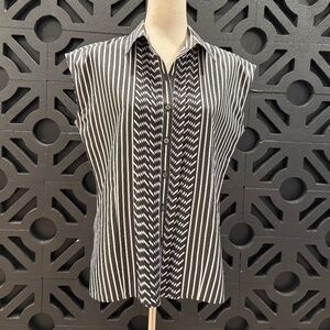 Paperwhite | Striped Sleeveless Collared Blouse